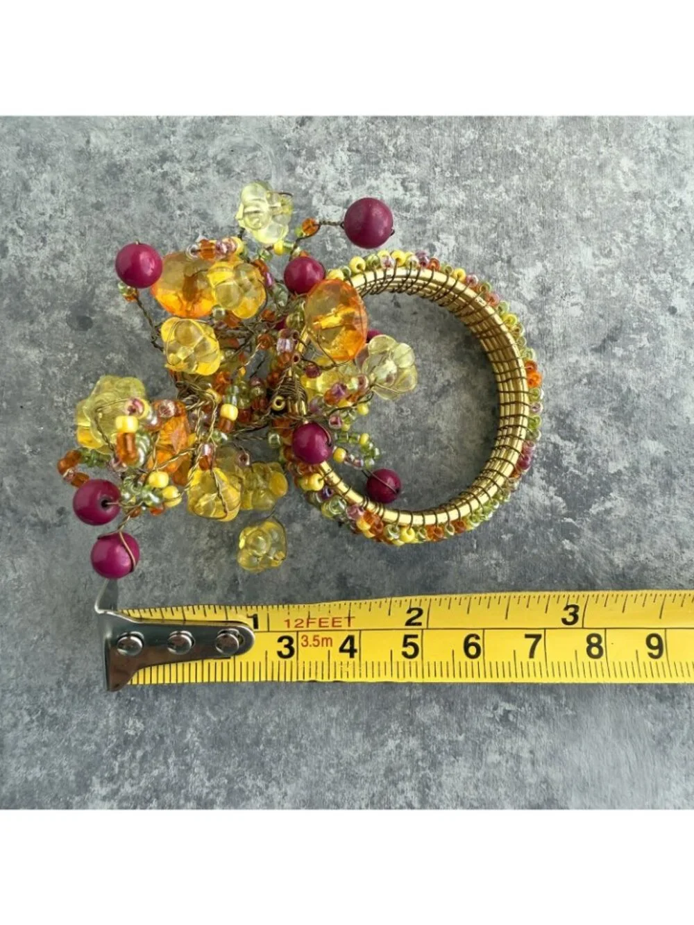 Pier 1 Napkin Rings Jeweled Beaded Cluster Set of 8 Green Pink Yellow Orange